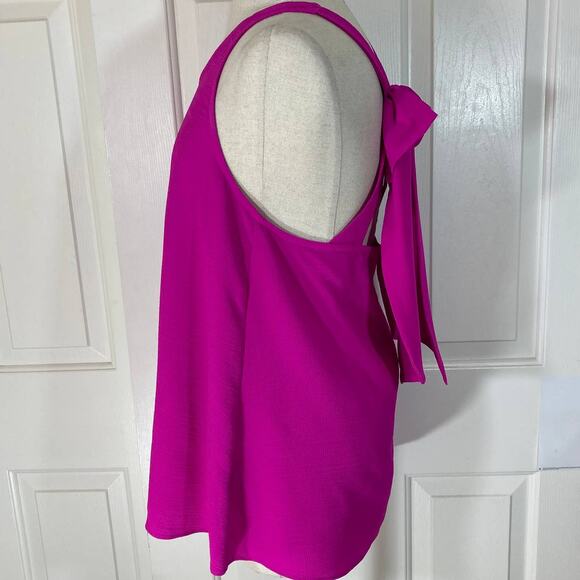 Fuchsia pink sleeveless bow top, women's small flowy crepe swing top blouse - Picture 4 of 8